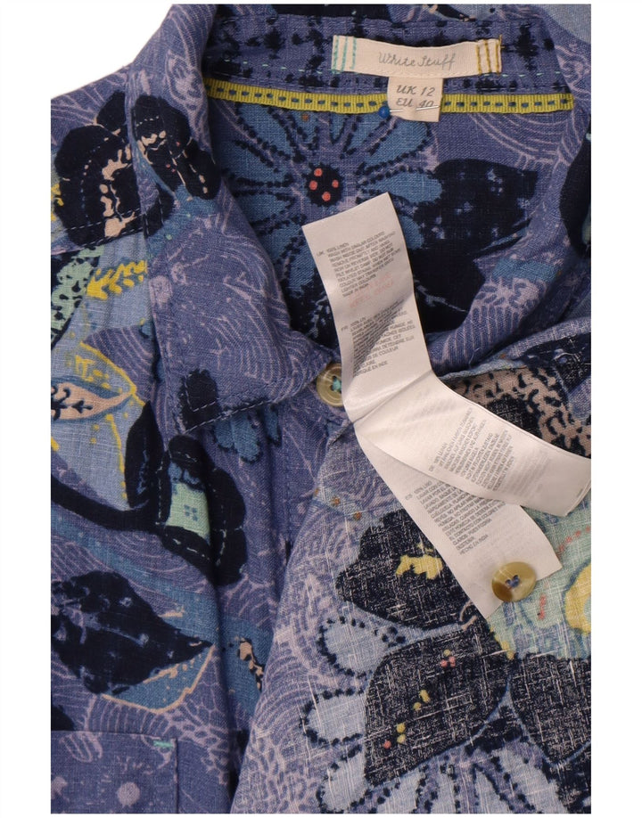 White Stuff Damen-Hemdkleid, UK 12, mittelblaues Blumen-Leinen