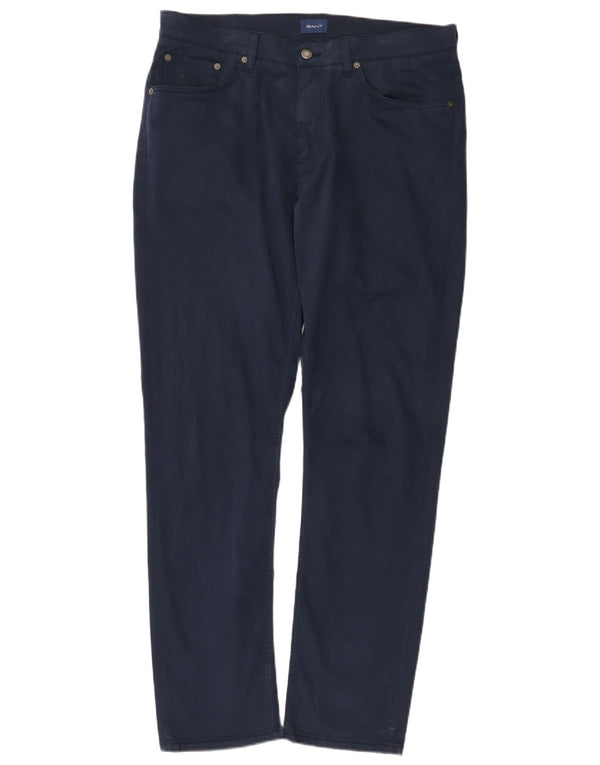 GANT Mens Hayes Slim Casual Trousers W36 L34 Navy Blue Cotton