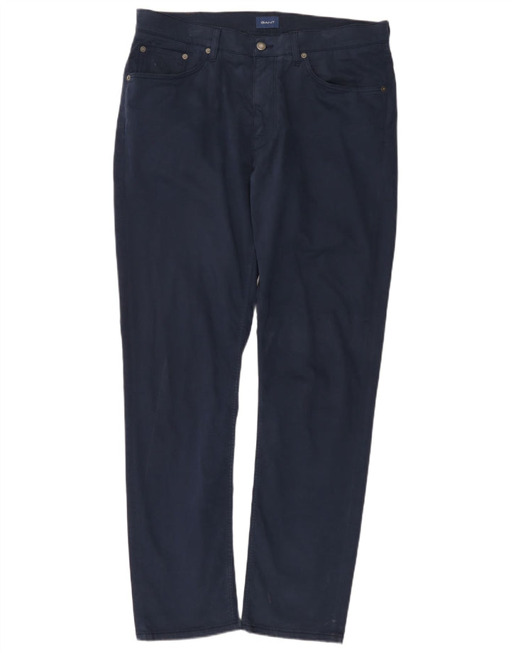 GANT Mens Hayes Slim Casual Trousers W36 L34 Navy Blue Cotton
