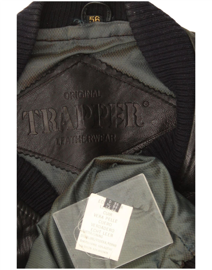 Trapper Herren Bomber Lederjacke UK 46 3XL Schwarzes Leder