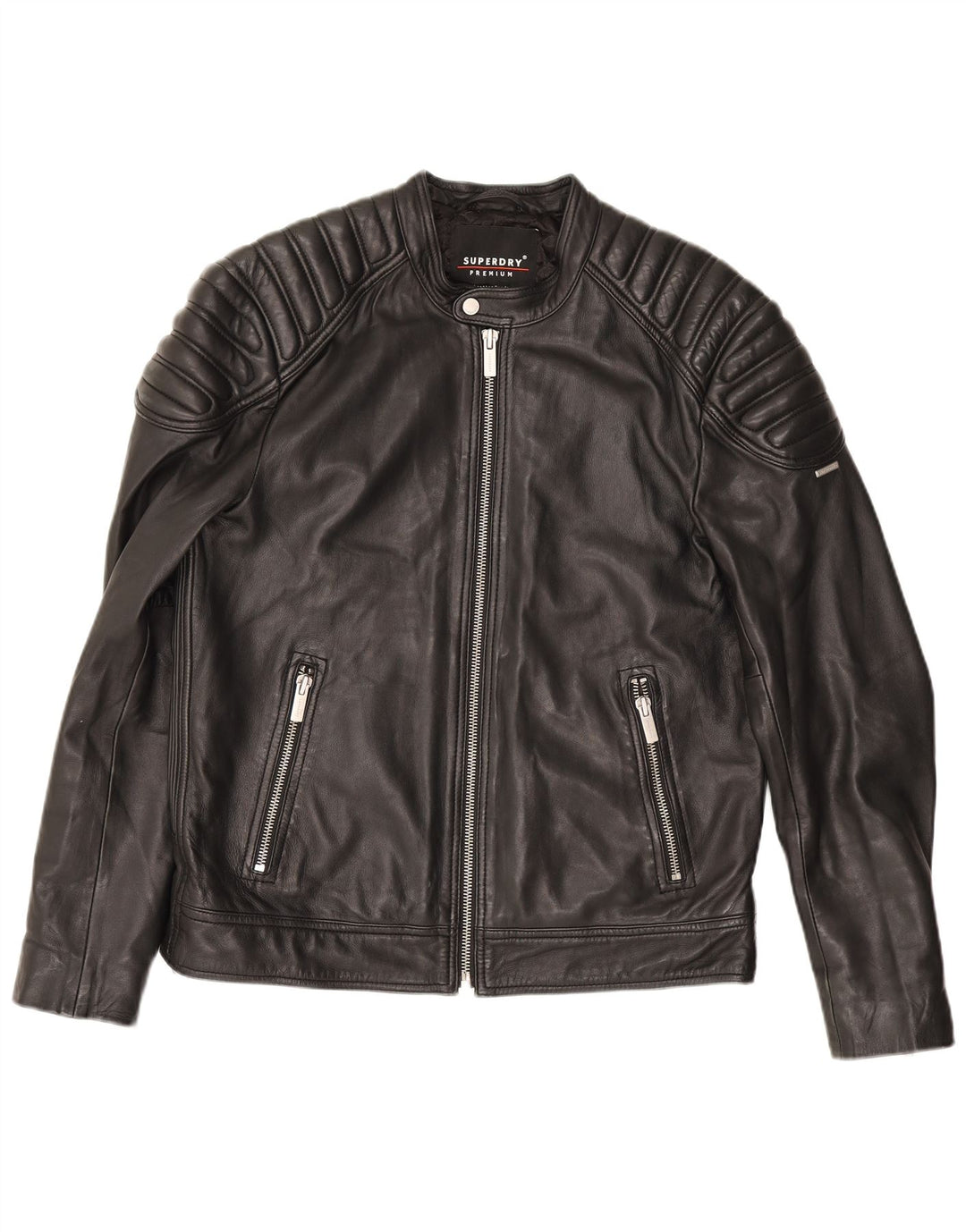 Superdry Herren Leder Bikerjacke UK 42 XL Schwarz