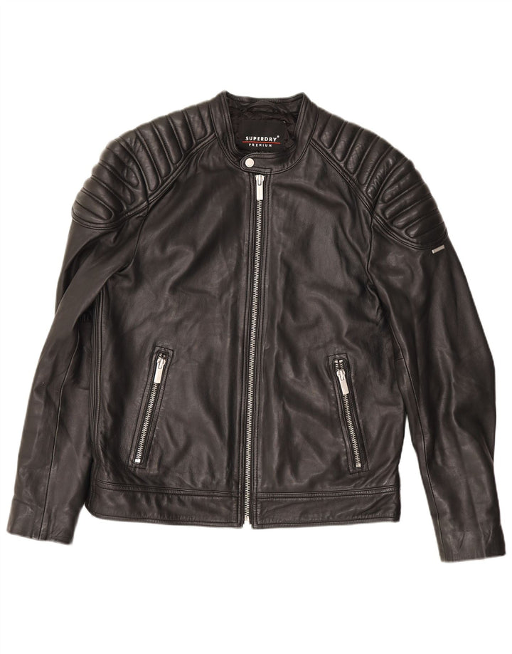 Superdry Herren Leder Bikerjacke UK 42 XL Schwarz