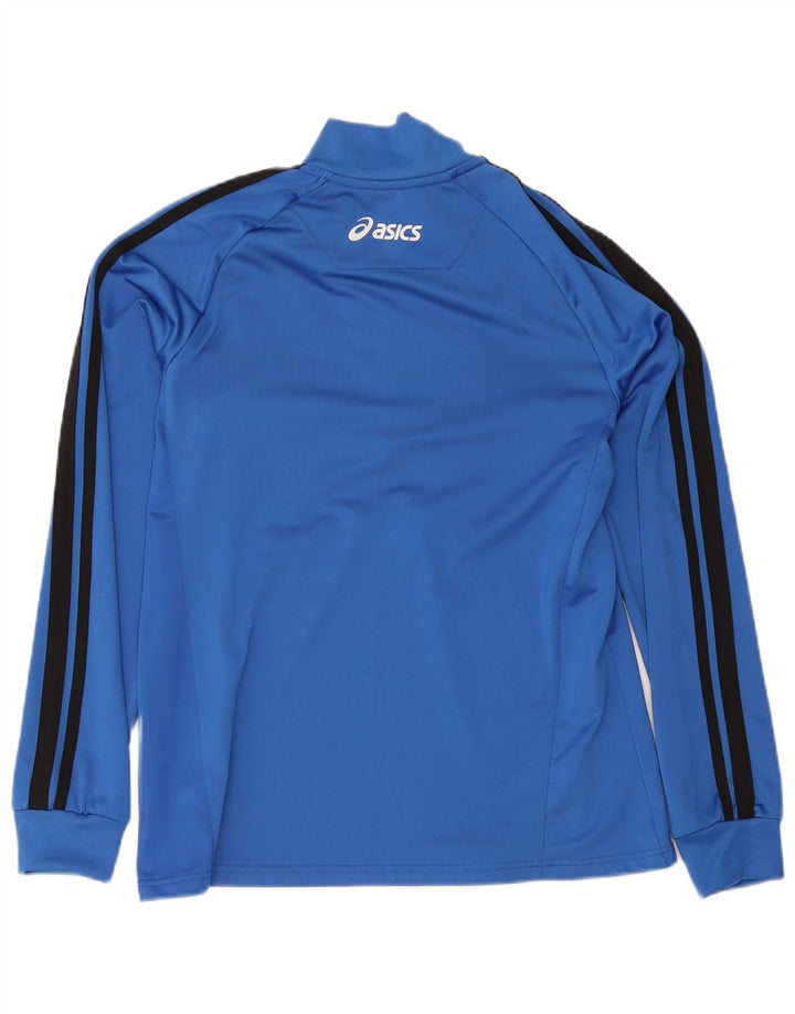 Asics Herren-Pullover-Trainingsanzugoberteil mit Reißverschluss am Hals, XL, blaues Farbblock-Polyester