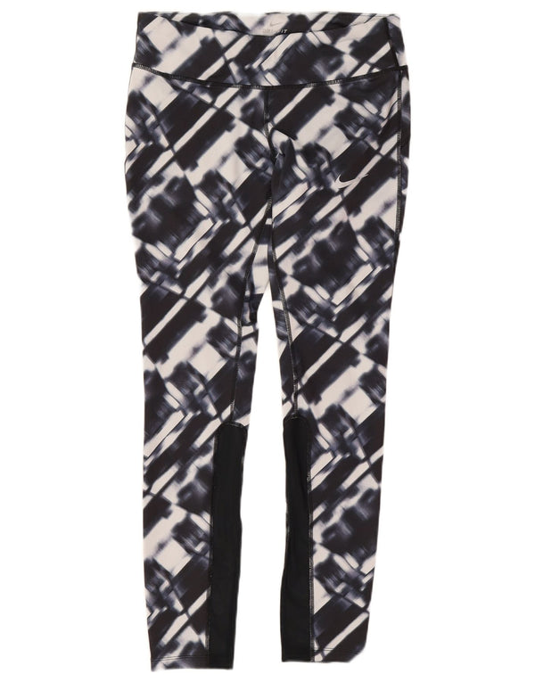 Nike Womens Dri Fit Leggings UK 12 Medium Marineblau Geometrisches Polyester