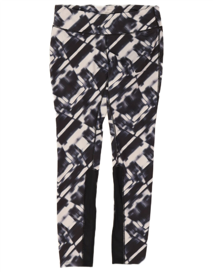 Nike Womens Dri Fit Leggings UK 12 Medium Marineblau Geometrisches Polyester