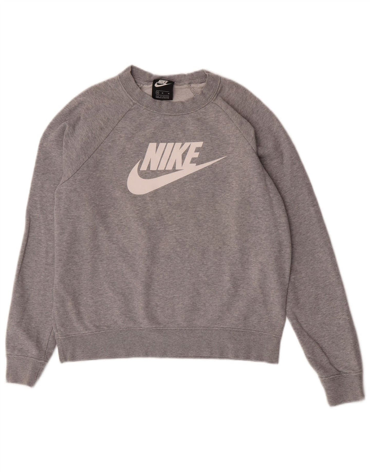Nike Womens Graphic Sweatshirt Pullover UK 14 Mittelgrau gefleckte Baumwolle