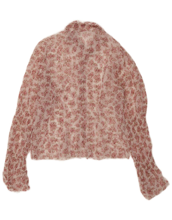 Vintage Womens Crop See Through Shirt Blouse UK 12 Medium Pink Floral