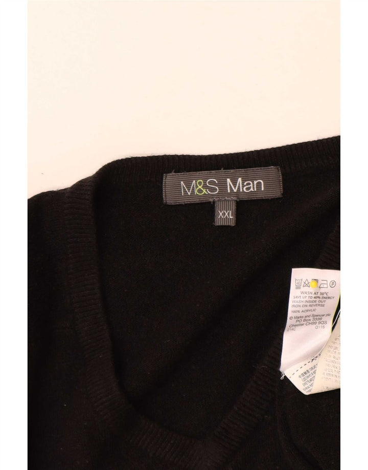 Marks & Spencer Herren-Pullover mit V-Ausschnitt, 2XL, schwarzes Acryl