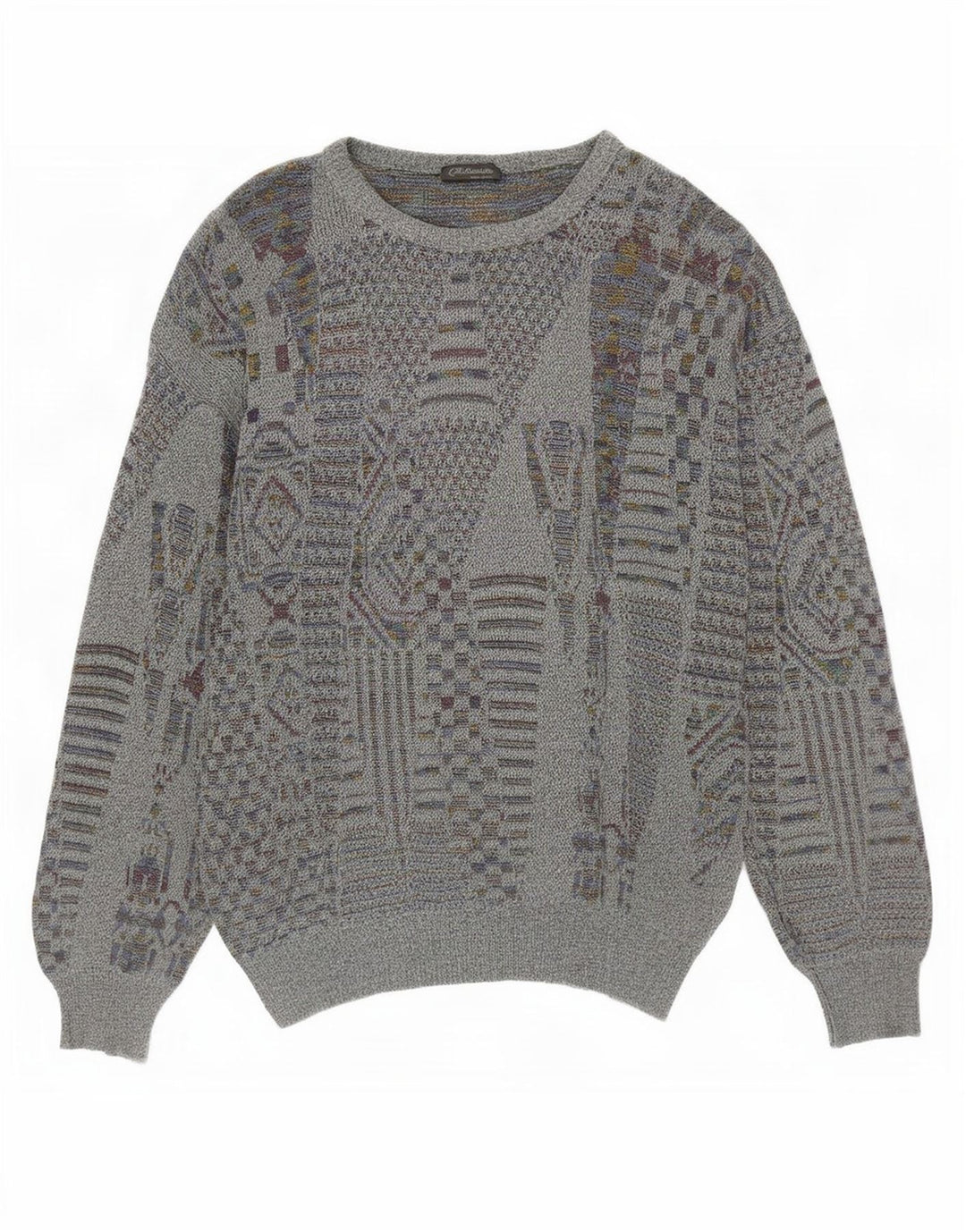 Vintage Herren Pullover mit Rundhalsausschnitt, klein, grau, geometrisch