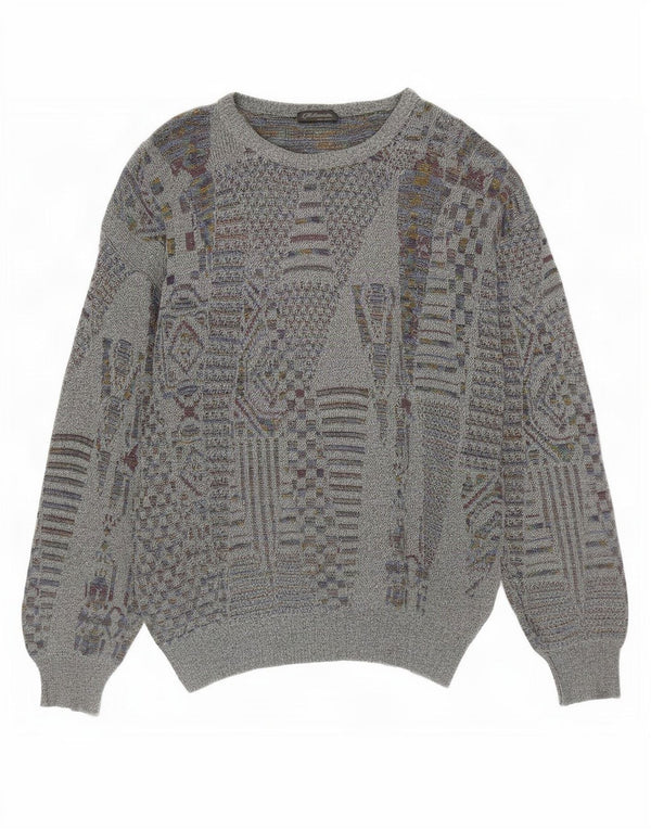 Vintage Herren Pullover mit Rundhalsausschnitt, klein, grau, geometrisch