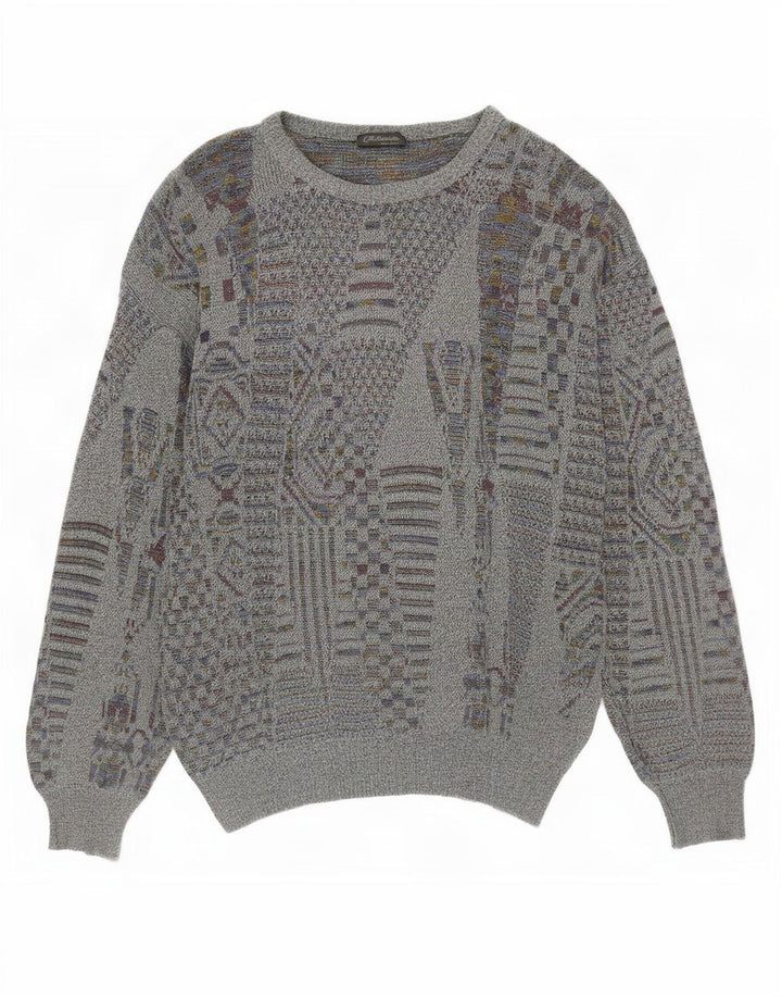 Vintage Herren Pullover mit Rundhalsausschnitt, klein, grau, geometrisch