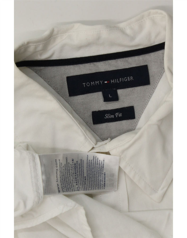Tommy Hilfiger Herren-Slim-Fit-Hemd, groß, aus weißer Baumwolle