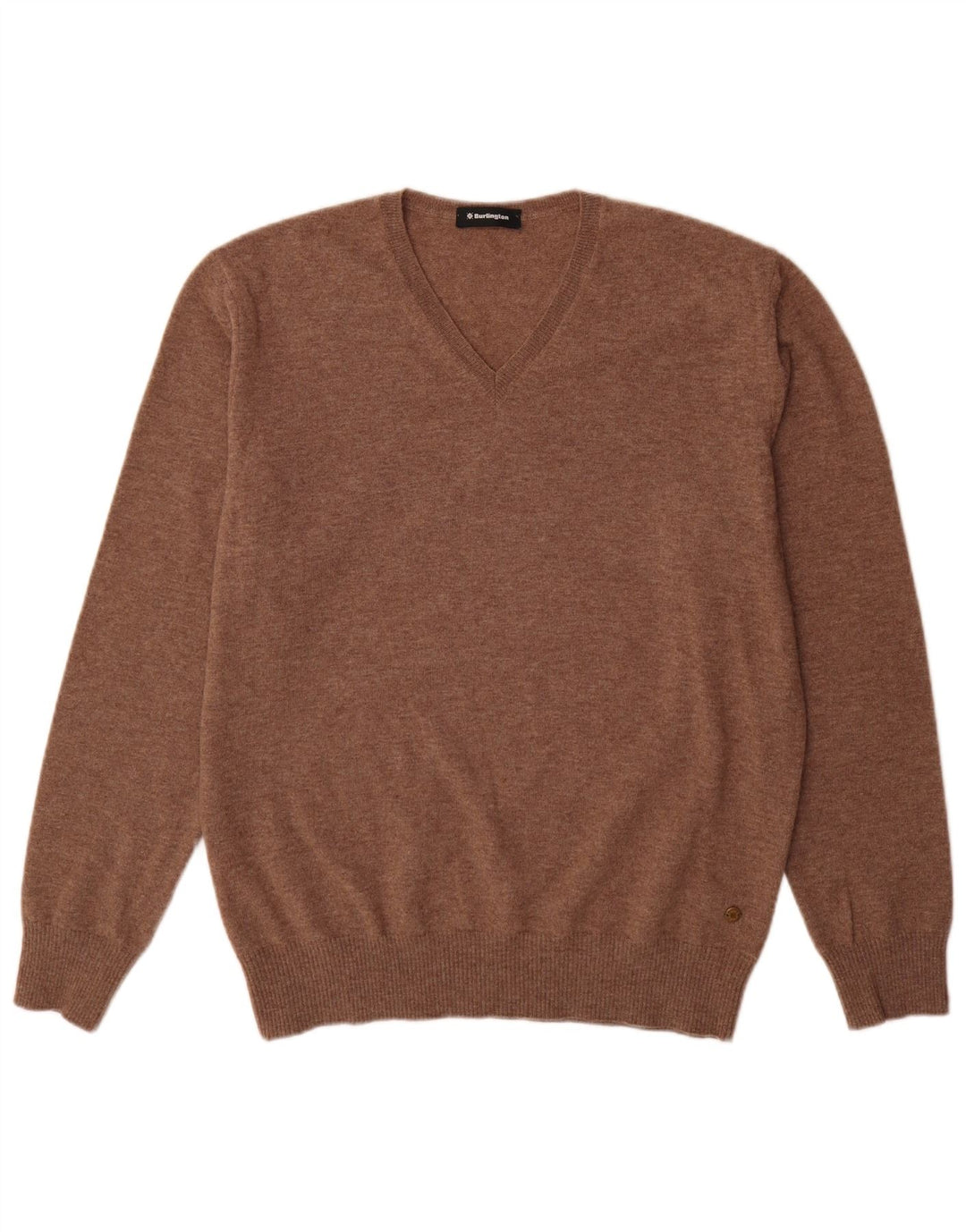 Burlington Herren-Pullover mit V-Ausschnitt, groß, braune Schurwolle