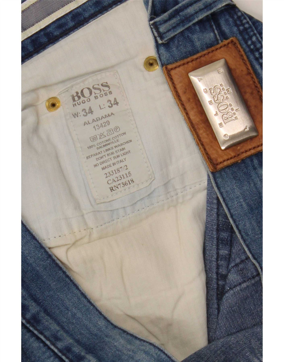 Hugo Boss Herren Straight Jeans W34 L28 Blaue Baumwolle