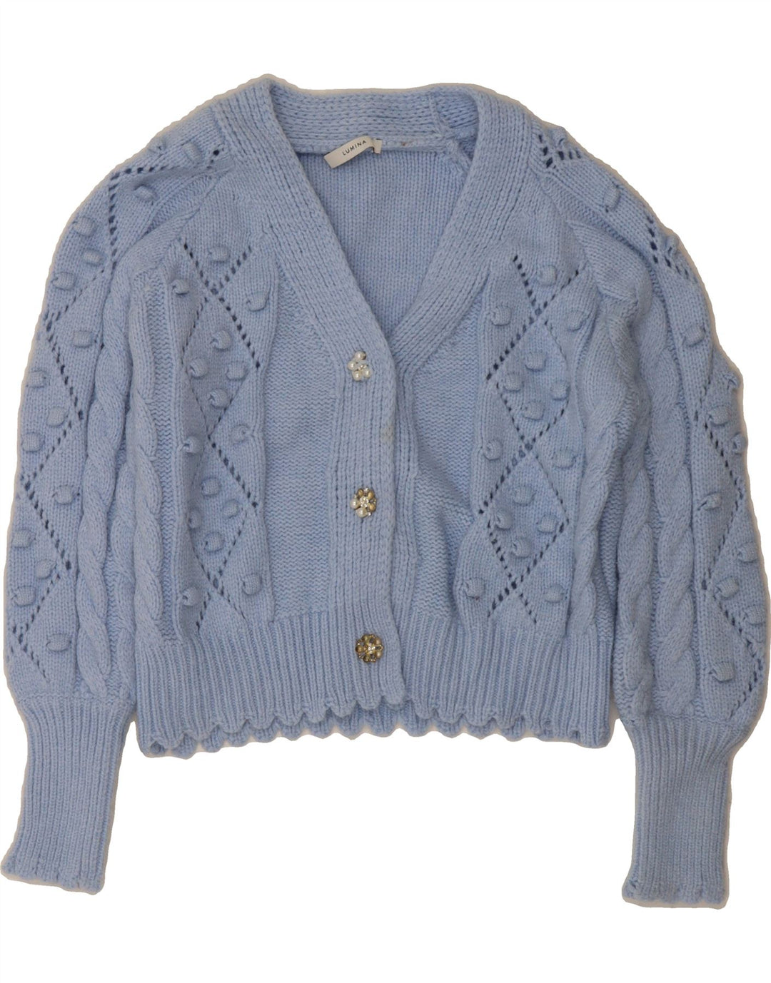 LUMINA Womens Crop Cardigan Sweater UK 14 Medium Blue Polyamide Vintage Lumina and Second-Hand Lumina from Messina Hembry 