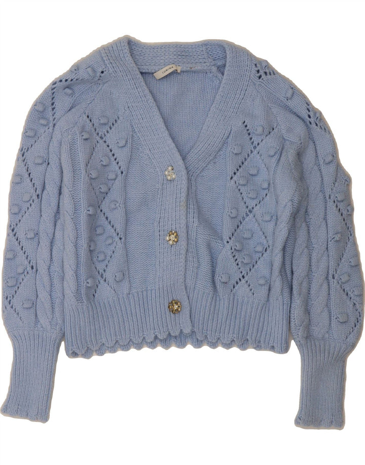 LUMINA Womens Crop Cardigan Sweater UK 14 Medium Blue Polyamide Vintage Lumina and Second-Hand Lumina from Messina Hembry 