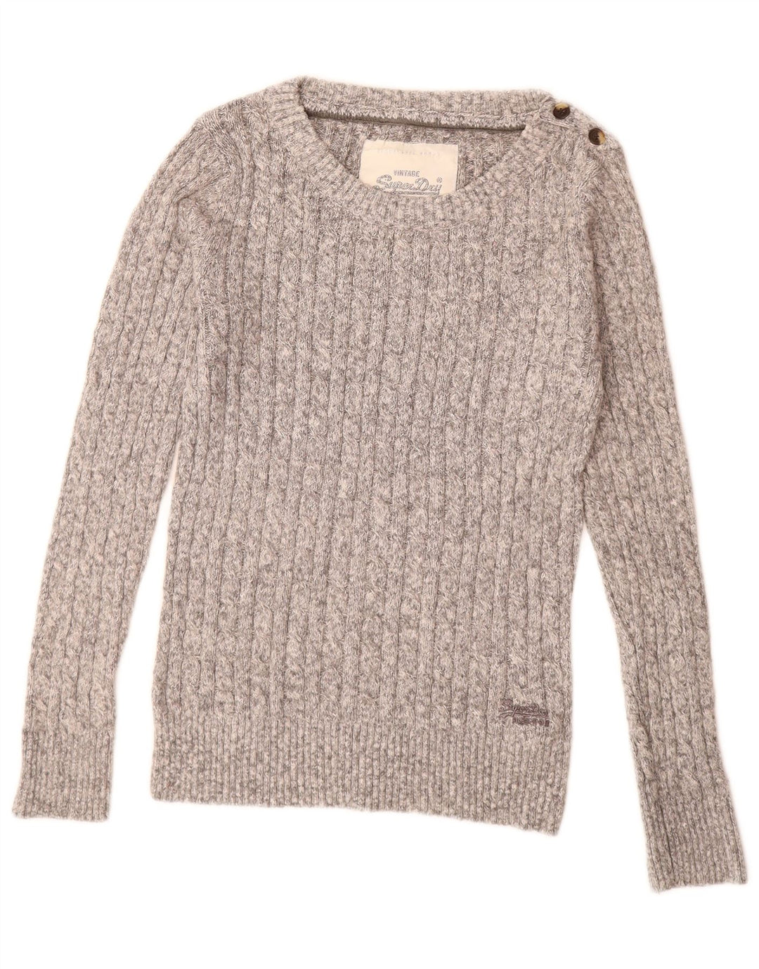 SUPERDRY Damen-Pullover mit U-Boot-Ausschnitt, UK-Größe 44, Größe L, grau meliert, Baumwolle