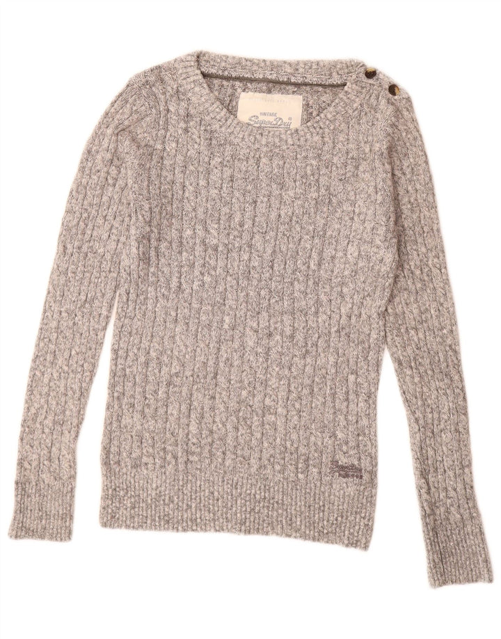 SUPERDRY Damen-Pullover mit U-Boot-Ausschnitt, UK-Größe 44, Größe L, grau meliert, Baumwolle