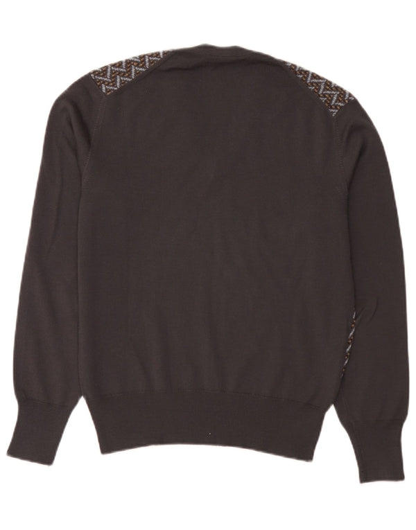 Vintage Herren Pullover mit V-Ausschnitt IT 50 Mittelbraun Geometrisch