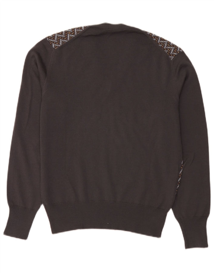 Vintage Herren Pullover mit V-Ausschnitt IT 50 Mittelbraun Geometrisch