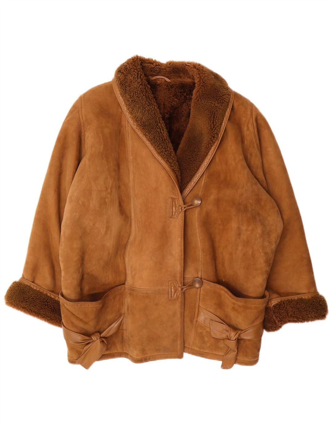 Vintage Damen 3/4 Ärmel übergroße Lammfelljacke EU 46 XL Braun