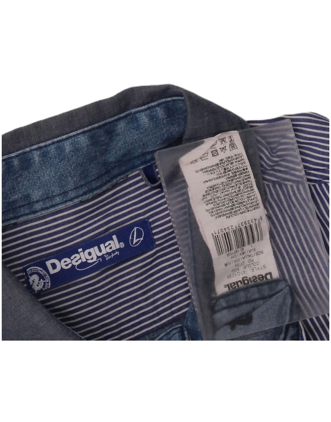 Desigual Herrenhemd Großes blaues Patchwork-Lyocell