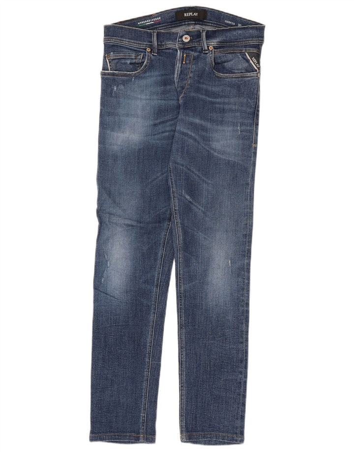 Replay Herren Anbass Distressed Slim Jeans W30 L27 Blaue Baumwolle