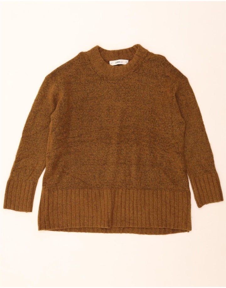 Zara Damen-Pullover, übergroß, Rundhalsausschnitt, Gr. 10, Small, Braun, Acryl