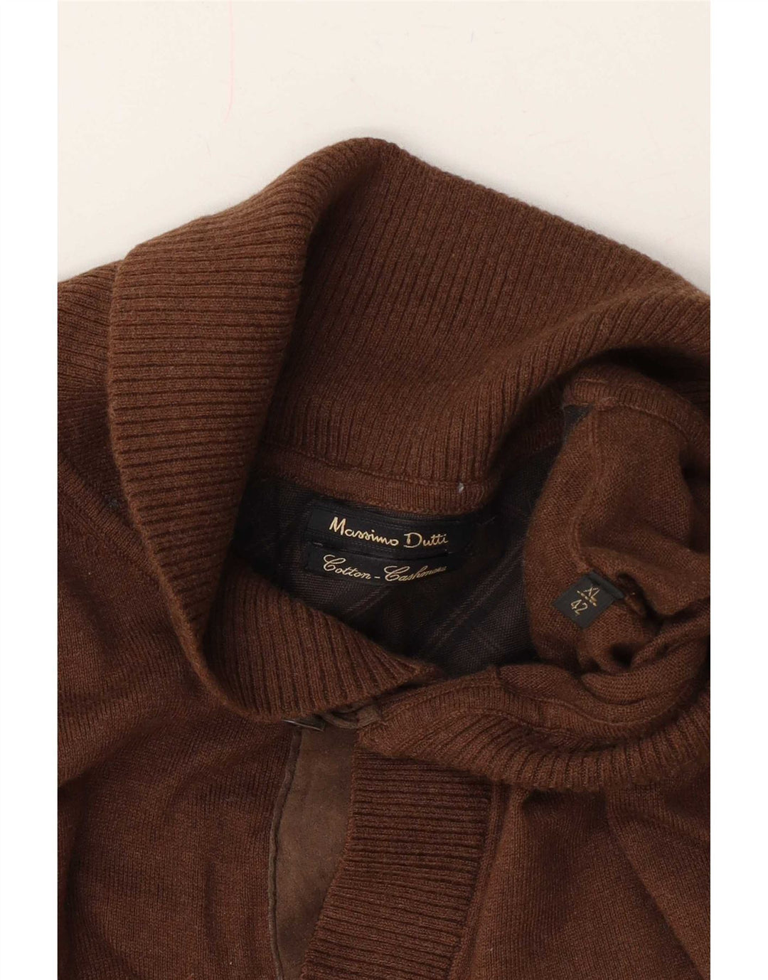 Massimo Dutti Herren-Pullover mit Schalkragen, XL, braune Baumwolle