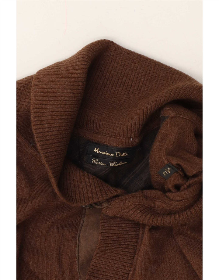 Massimo Dutti Herren-Pullover mit Schalkragen, XL, braune Baumwolle