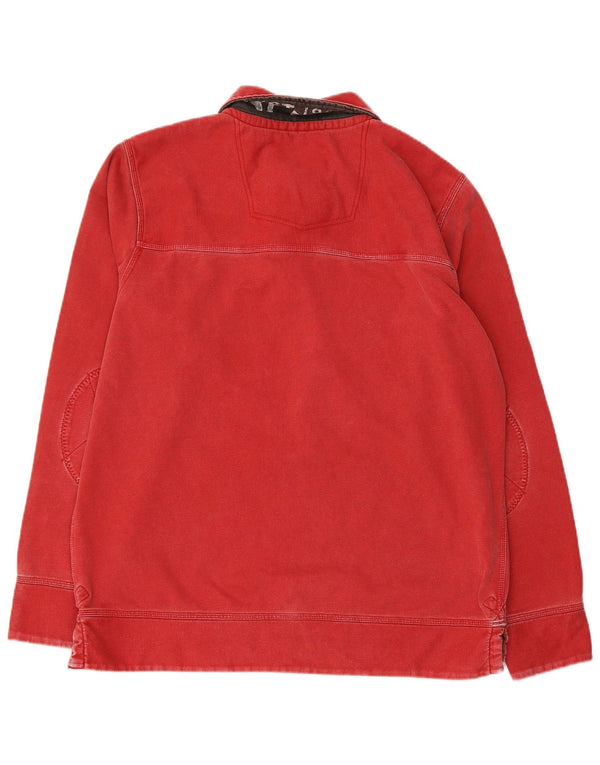 FAT FACE Herren-Sweatshirt mit Knopfkragen, Größe L, aus roter Baumwolle