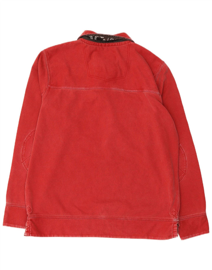 FAT FACE Herren-Sweatshirt mit Knopfkragen, Größe L, aus roter Baumwolle