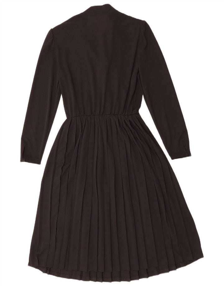 Vintage Damen Langarm A-Linie Kleid UK 12 Medium Schwarz