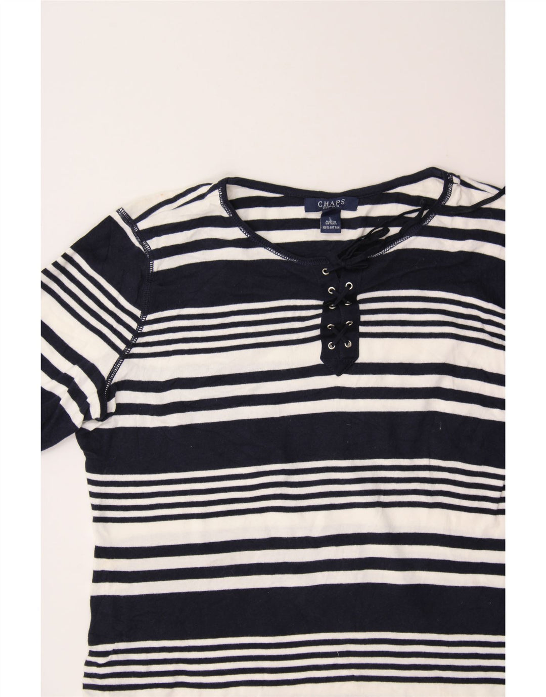 CHAPS Womens Top 3/4 Sleeve UK 14 Large Navy Blue Striped Cotton Vintage Chaps and Second-Hand Chaps from Messina Hembry 