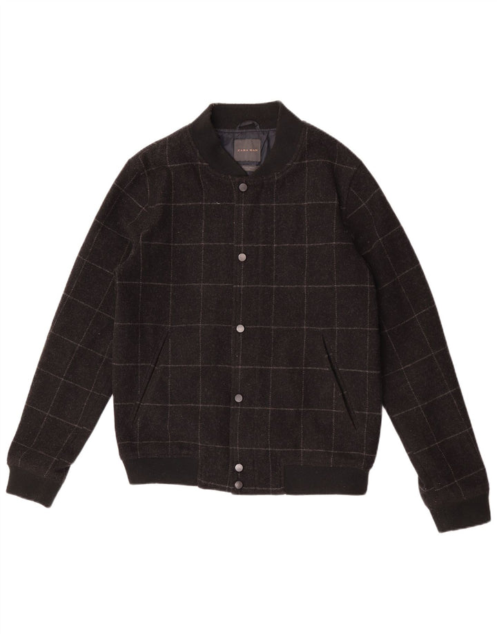 Zara Herren Bomberjacke UK 38 Mittelschwarz karierte Wolle