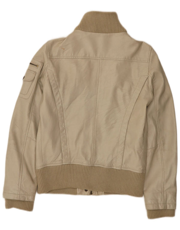 Mango Damen Lederjacke UK 12 Medium Beige