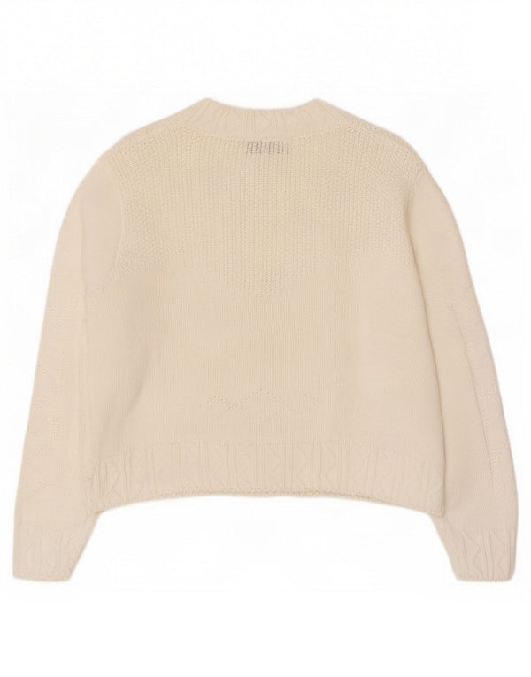 Benetton Damen Crop Cardigan Pullover IT 48 XL Weiße Baumwolle