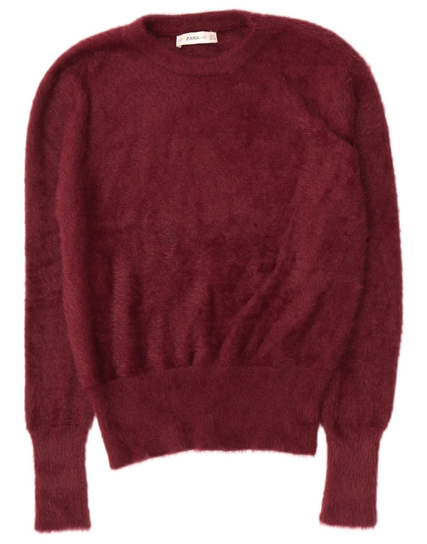 Zara Damen-Pullover mit Rundhalsausschnitt, UK 14, mittleres burgunderrotes Nylon