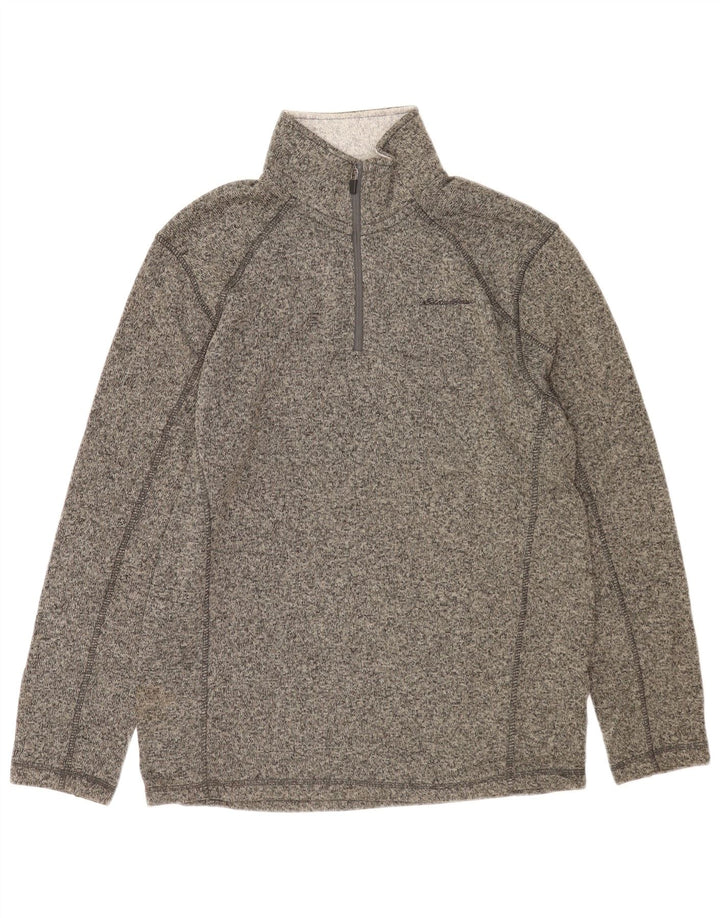 Eddie Bauer Herren-Sweatshirt mit Reißverschluss am Hals, Mittelgrau meliertes Polyester