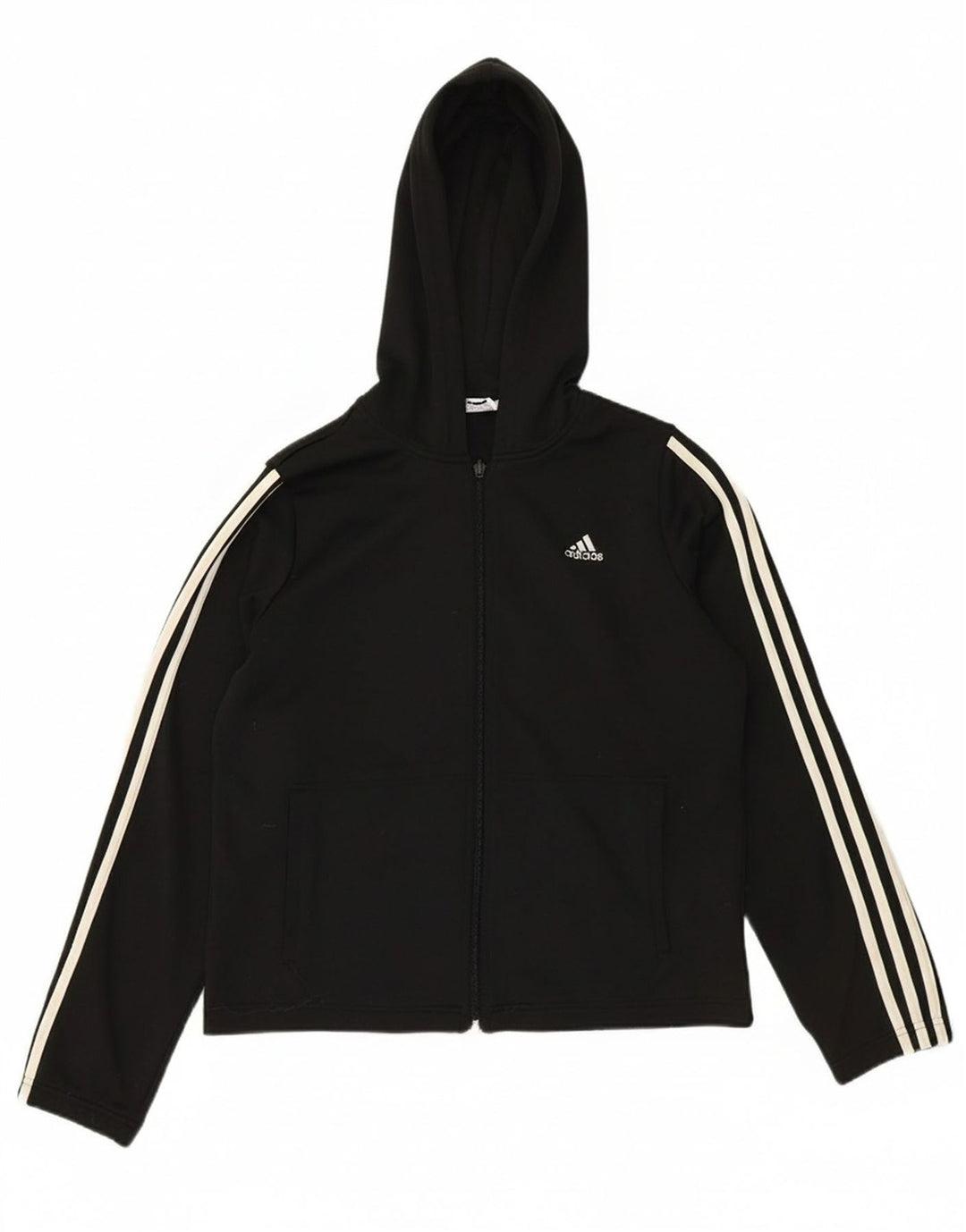 ADIDAS Womens Zip Hoodie Sweater UK 14 Large Black Polyester