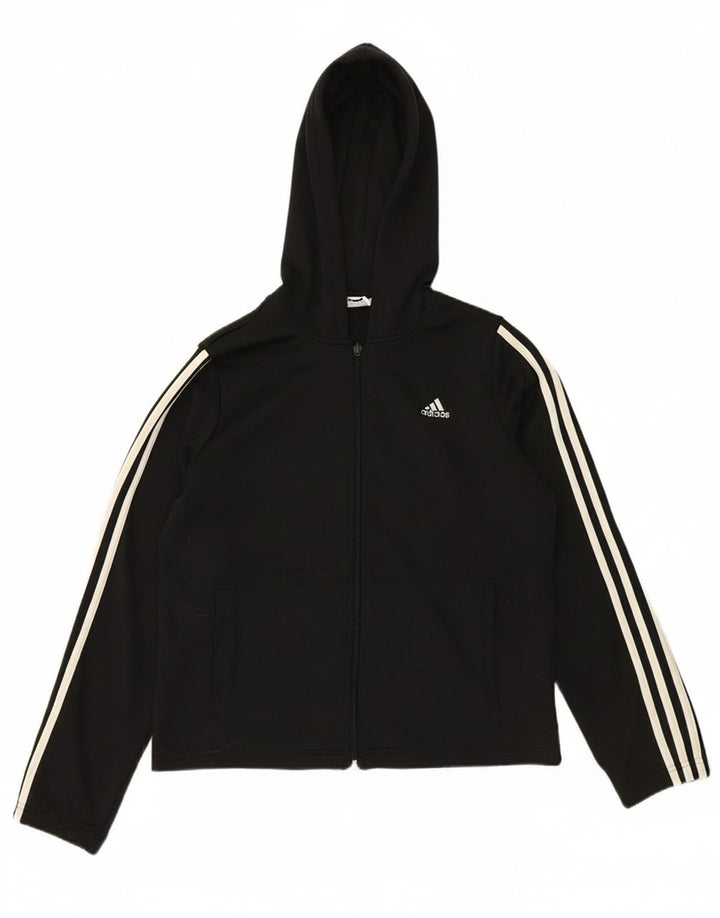 ADIDAS Womens Zip Hoodie Sweater UK 14 Large Black Polyester