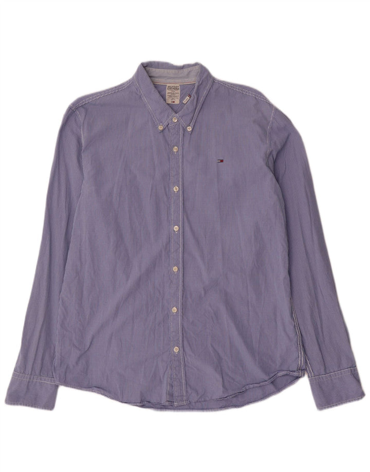 Tommy Hilfiger Herrenhemd 2XL, blaue Gingham-Baumwolle
