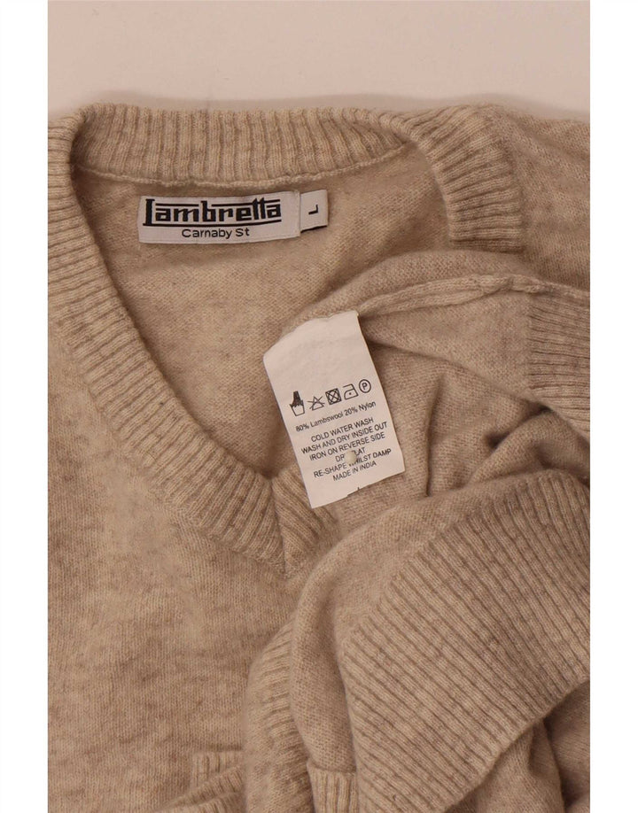 Lambretta Herren-Pullover mit V-Ausschnitt, groß, beige Lammwolle