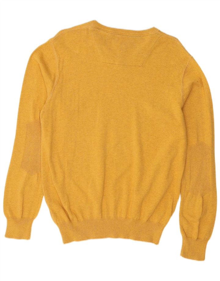 TIMBERLAND Mens Regular Fit V-Neck Jumper Sweater Medium Yellow Cotton