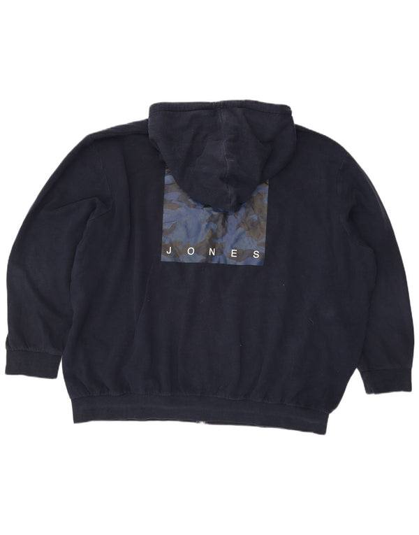 Jack & Jones Herren-Kapuzenpullover mit Grafik, lockere Passform, Reißverschluss, 3XL, Marineblau, Baumwolle