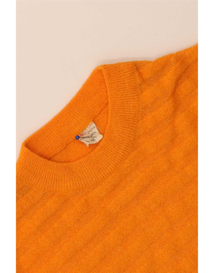 Vintage Damen Pullover mit Rundhalsausschnitt IT 46 Groß Orange gestreift