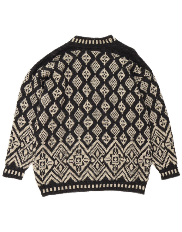 Vintage Damen Cardigan Pullover UK 16 Groß Schwarz Fair Isle