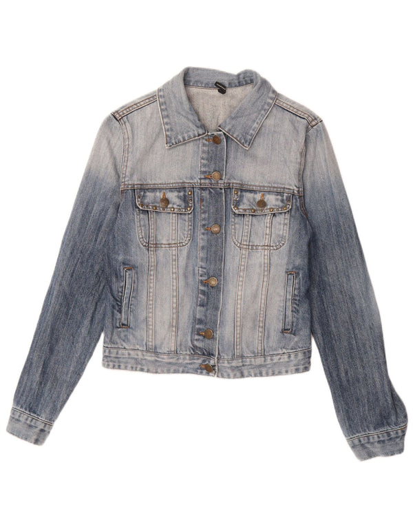 Naf Naf Damen Jeansjacke UK 12 Mittelblaue geblümte Baumwolle