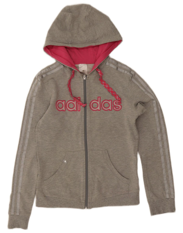 Adidas Damen Graphic Zip Hoodie Pullover UK 12 Mittelgraue Baumwolle