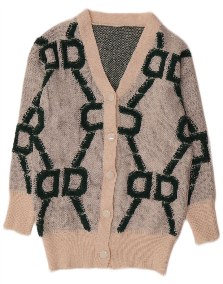 Shein Damen-Strickjacke in Übergröße, Gr. 10, klein, gebrochenes Weiß, geometrisch